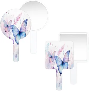 Pardick Compact Round Handheld Travel Mirror - 6.7x3.95 Inches, Ultra-Portable & Crystal-Clear, Cute Stuff for Women, Beautiful Butterflies Makeup Mirror