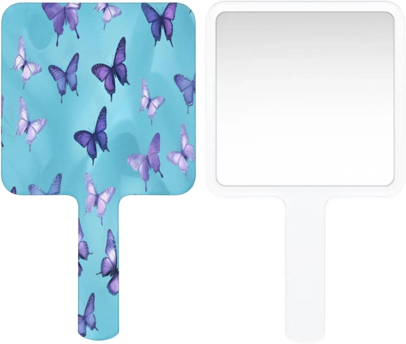 Pardick Compact Square Handheld Travel Mirror - 6.2x3.6 Inches, Ultra-Portable & Crystal-Clear, Cute Stuff for Women, Blue Butterflies Makeup Mirror