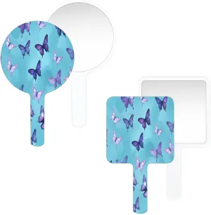 Pardick Compact Square Handheld Travel Mirror - 6.2x3.6 Inches, Ultra-Portable & Crystal-Clear, Cute Stuff for Women, Blue Butterflies Makeup Mirror