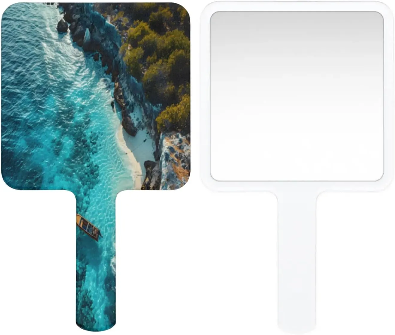 Pardick Compact Square Handheld Travel Mirror - 6.2x3.6 Inches, Ultra-Portable & Crystal-Clear, Cute Stuff for Women, Blue Coast Makeup Mirror