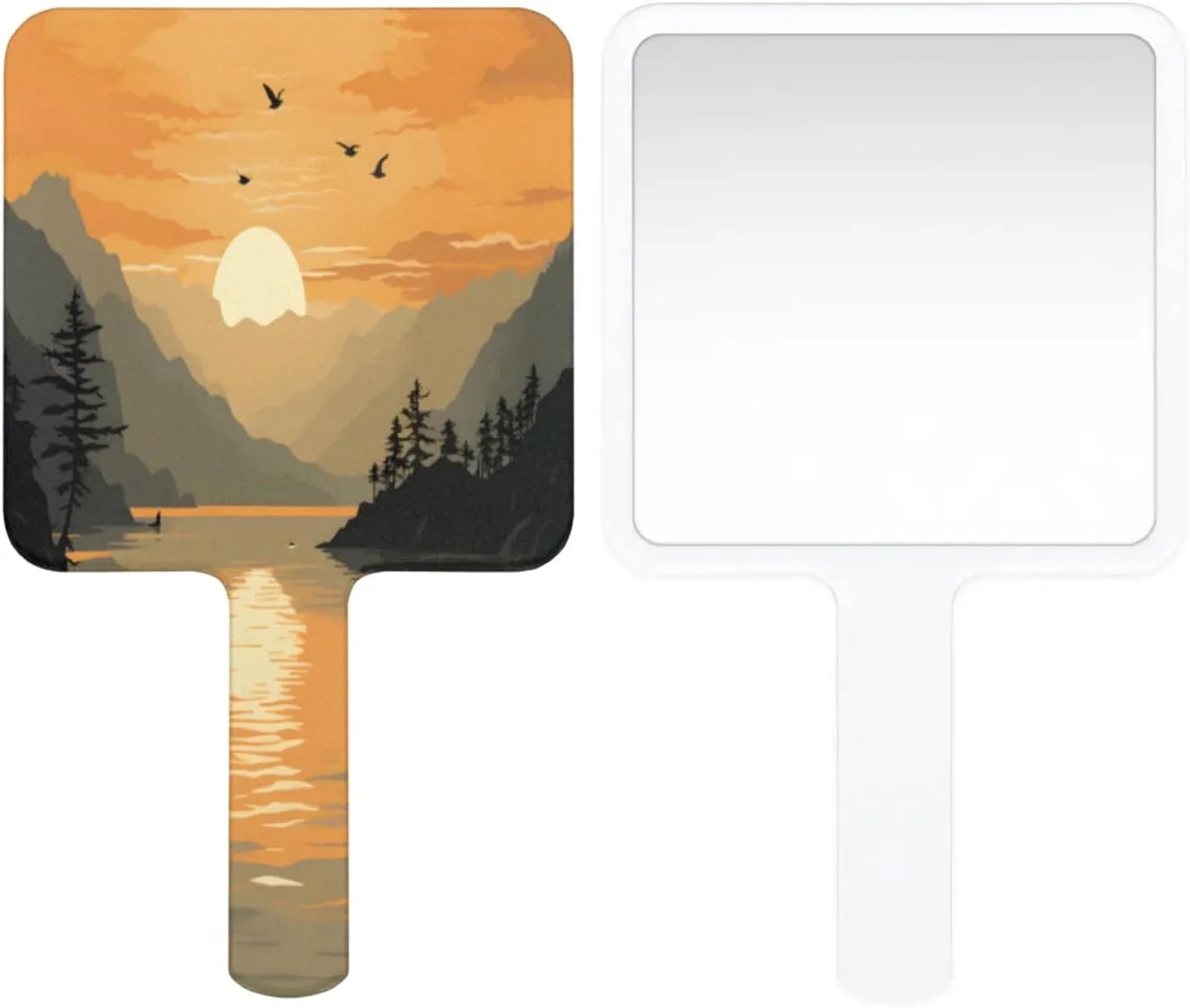 Pardick Compact Square Handheld Travel Mirror - 6.2x3.6 Inches, Ultra-Portable & Crystal-Clear, Cute Stuff for Women, Scenic Sunset Makeup Mirror