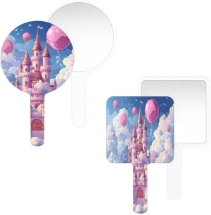 Pardick Compact Square Handheld Travel Mirror - 6.2x3.6 Inches, Ultra-Portable & Crystal-Clear, Cute Stuff for Women, Sky Castle Makeup Mirror