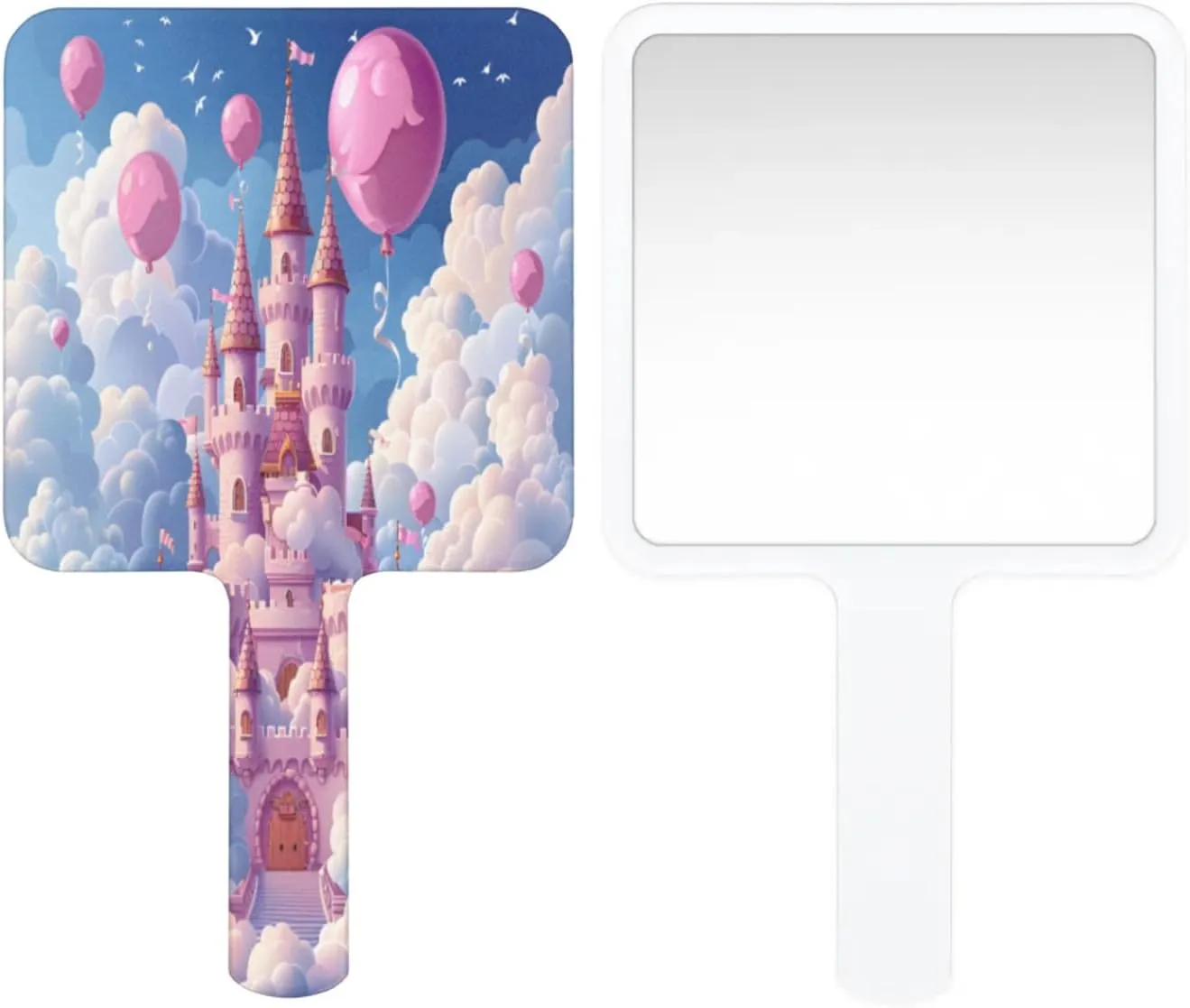 Pardick Compact Square Handheld Travel Mirror - 6.2x3.6 Inches, Ultra-Portable & Crystal-Clear, Cute Stuff for Women, Sky Castle Makeup Mirror