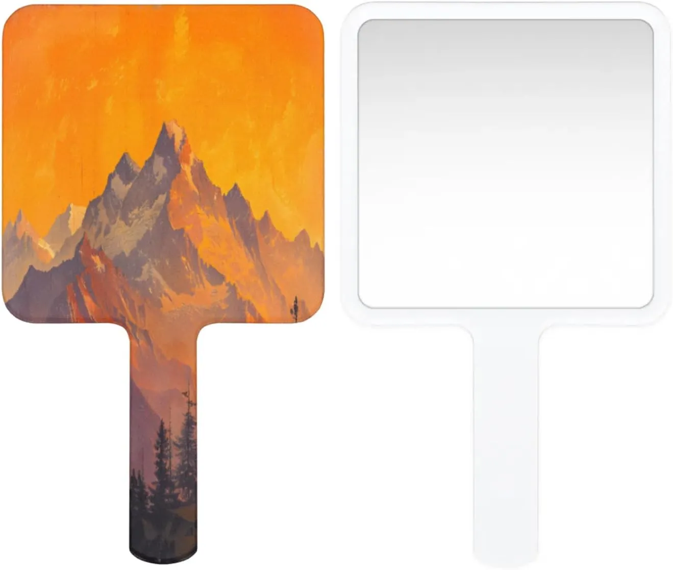 Pardick Compact Square Handheld Travel Mirror - 6.2x3.6 Inches, Ultra-Portable & Crystal-Clear, Cute Stuff for Women, Sunset Mountain Makeup Mirror