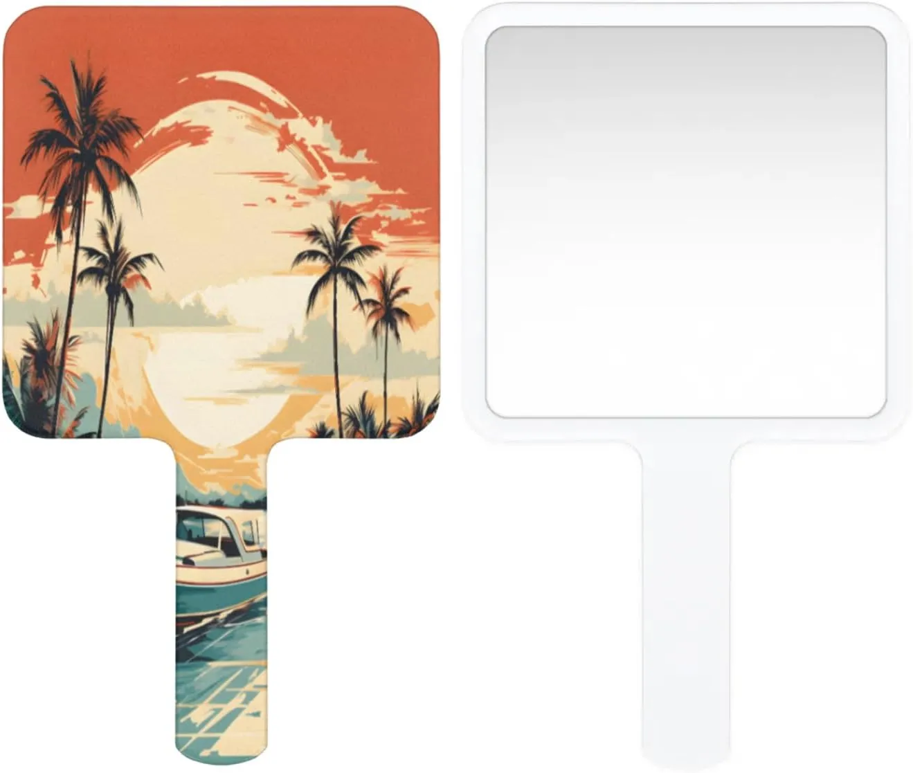 Pardick Compact Square Handheld Travel Mirror - 6.2x3.6 Inches, Ultra-Portable & Crystal-Clear, Cute Stuff for Women, Sunset on Beach Makeup Mirror