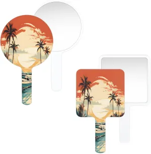 Pardick Compact Square Handheld Travel Mirror - 6.2x3.6 Inches, Ultra-Portable & Crystal-Clear, Cute Stuff for Women, Sunset on Beach Makeup Mirror