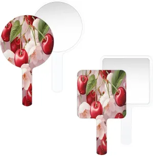 Pardick Compact Square Handheld Travel Mirror - 6.2x3.6 Inches, Ultra-Portable & Crystal-Clear, Cute Stuff for Women, Watercolor Cherry Makeup Mirror