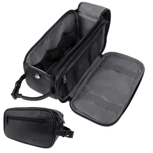 PAVILIA Toiletry Bag for Men, Travel Essentials Shaving Dopp Kit, Mens Travel Bag Toiletries Organizer Case for Grooming, PU Leather Water Resistant Cosmetic Bag Pouch (Black)