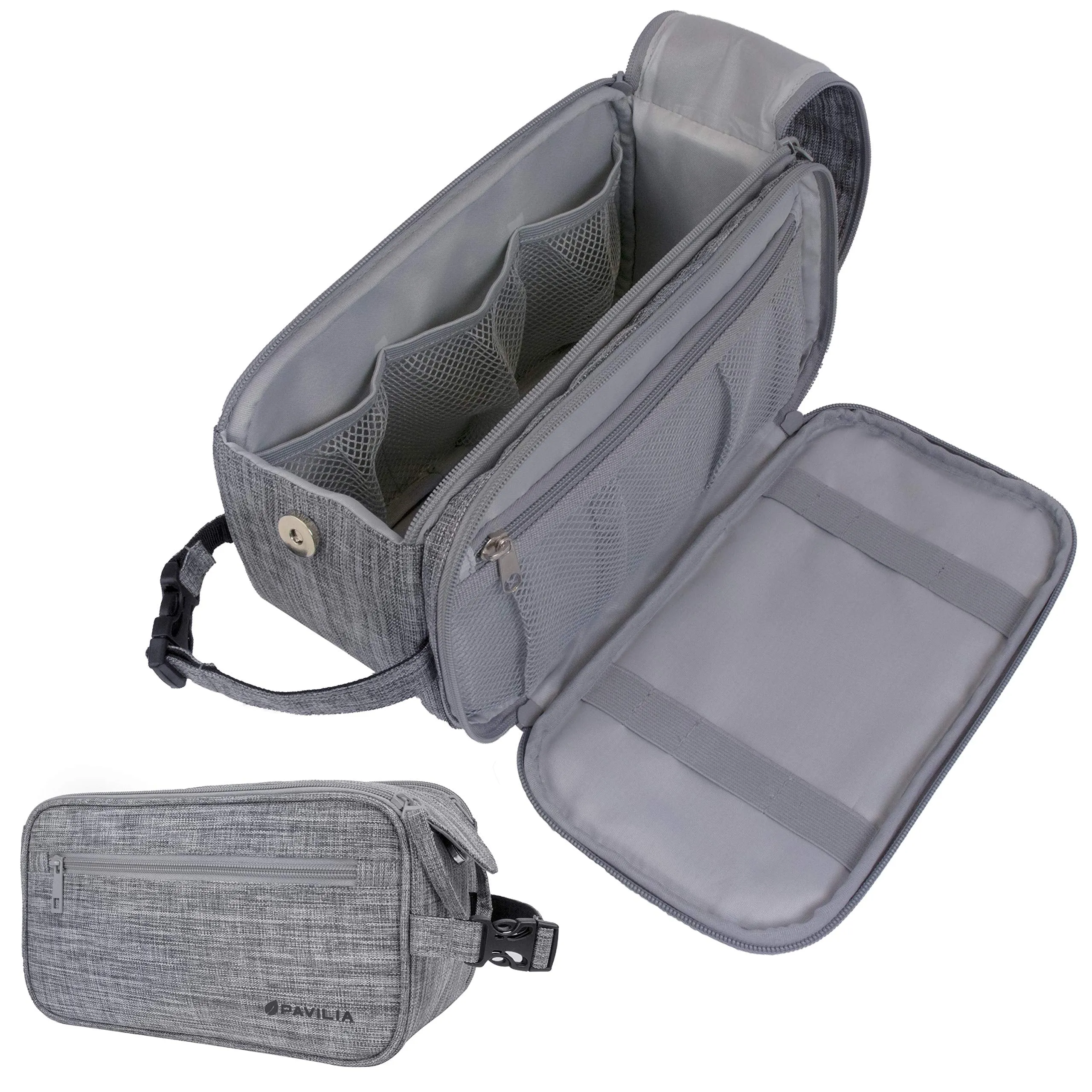 PAVILIA Toiletry Bag for Men, Travel Essentials Shaving Dopp Kit, Mens Travel Bag Toiletries Organizer Case for Grooming, PU Leather Water Resistant Cosmetic Bag Pouch (Heather Grey)