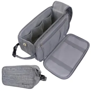 PAVILIA Toiletry Bag for Men, Travel Essentials Shaving Dopp Kit, Mens Travel Bag Toiletries Organizer Case for Grooming, PU Leather Water Resistant Cosmetic Bag Pouch (Heather Grey)