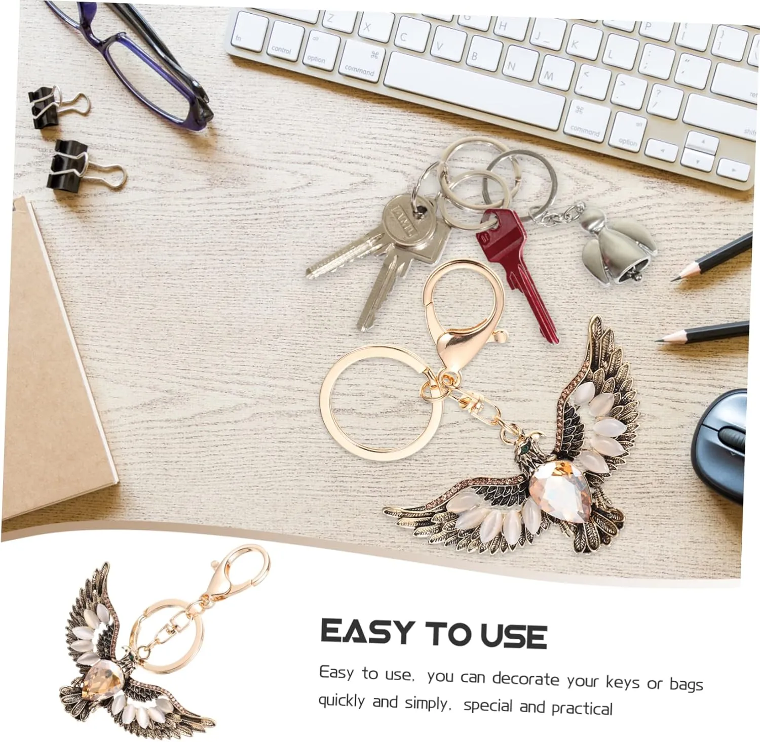 Pendant Key Hanging Prop Purse Charm for Car Vintage Key Ring Rhinestone Key Chain Guy Mens Rhinestone