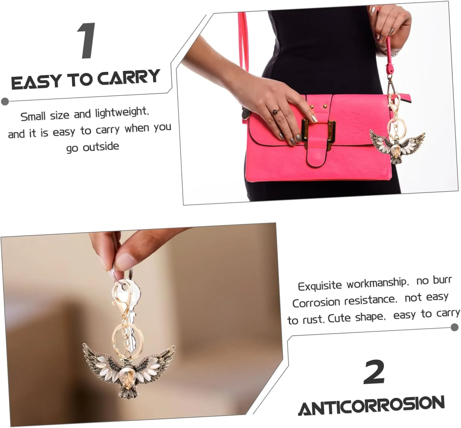 Pendant Key Hanging Prop Purse Charm for Car Vintage Key Ring Rhinestone Key Chain Guy Mens Rhinestone