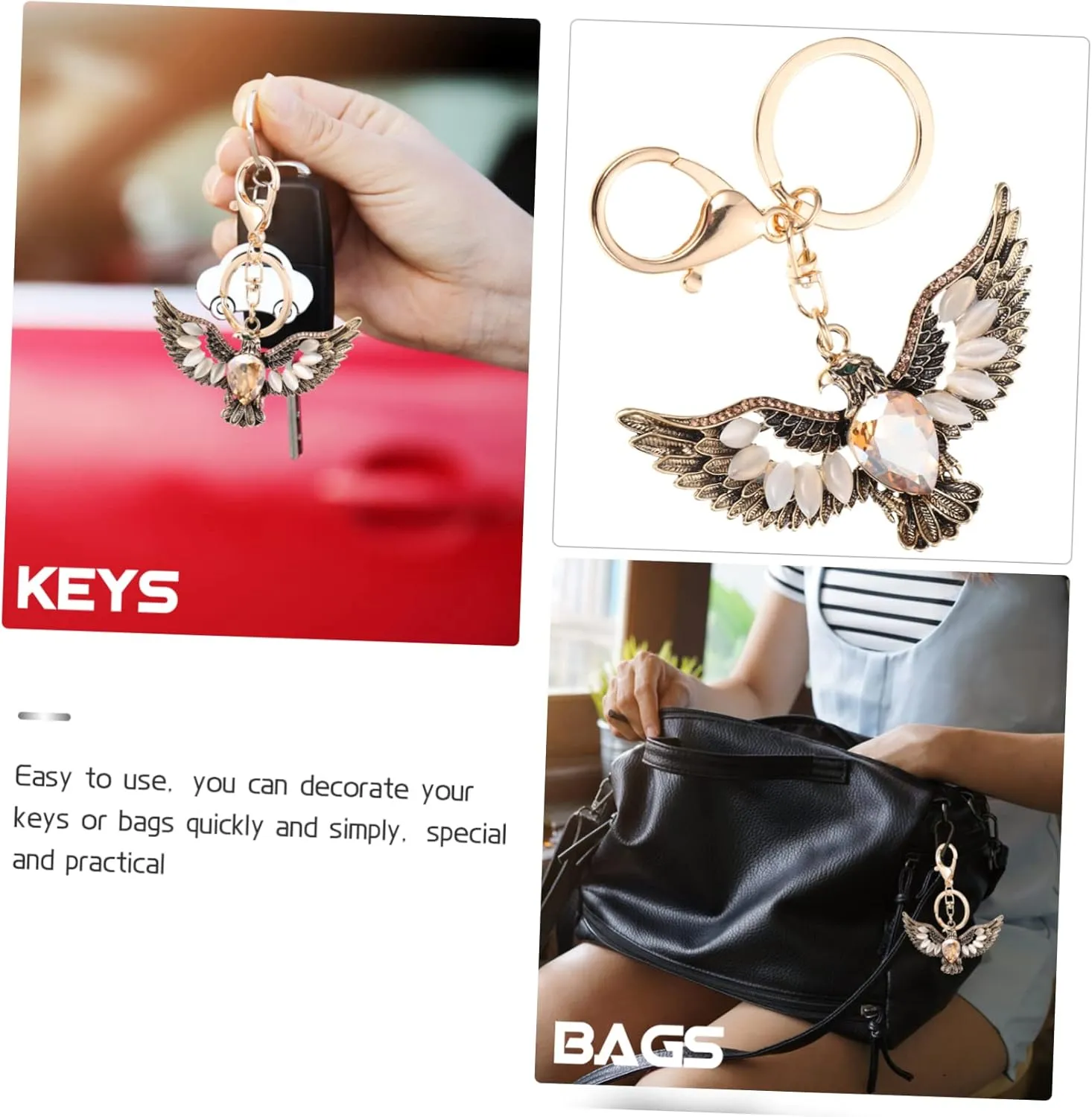 Pendant Key Hanging Prop Purse Charm for Car Vintage Key Ring Rhinestone Key Chain Guy Mens Rhinestone