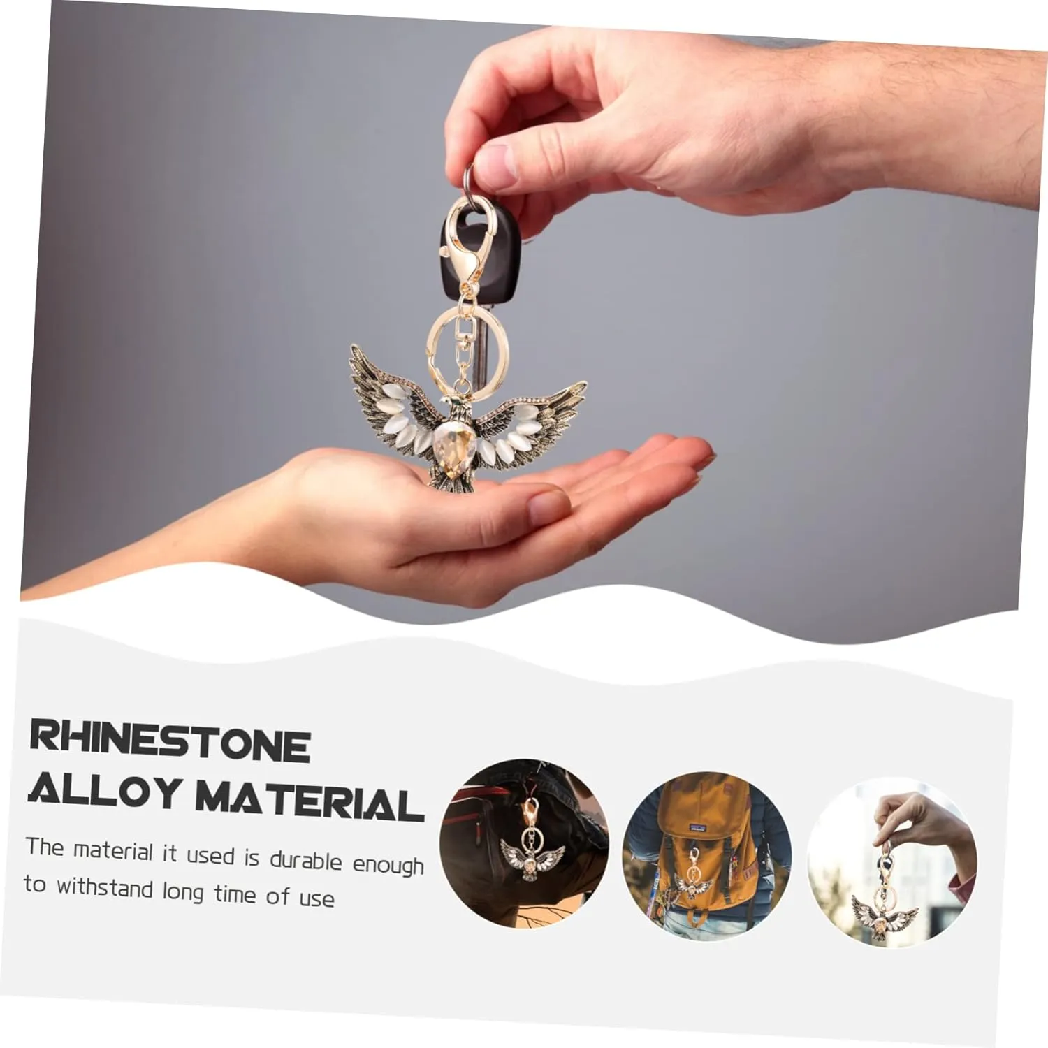 Pendant Key Hanging Prop Purse Charm for Car Vintage Key Ring Rhinestone Key Chain Guy Mens Rhinestone