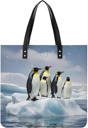 Penguins On The Iceberg Tote Bag Leather Handbag Shopper Purse Shoulder Bag for Women Office Laptop Bag Gift