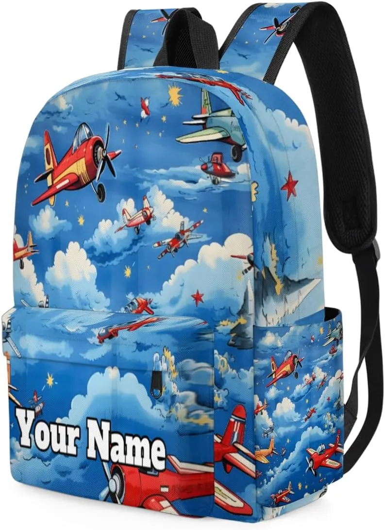 Personalized Aircraft Airplane Printed Preschool Toddler Backpack for Boys Girls Custom Kids Name Small Bookbags Kindergarten Elementary Backpack, Vintage Airplane