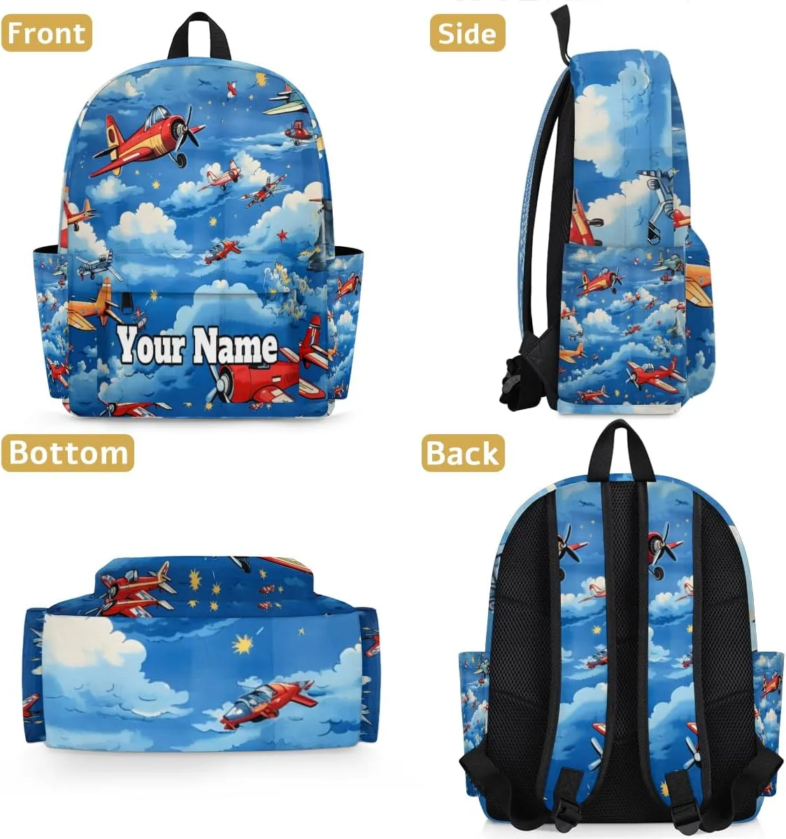 Personalized Aircraft Airplane Printed Preschool Toddler Backpack for Boys Girls Custom Kids Name Small Bookbags Kindergarten Elementary Backpack, Vintage Airplane