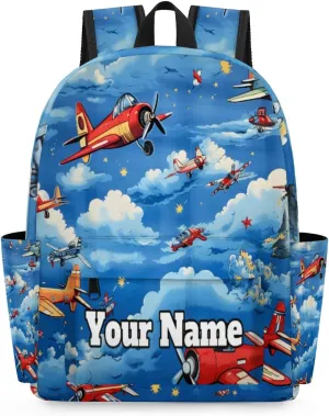 Personalized Aircraft Airplane Printed Preschool Toddler Backpack for Boys Girls Custom Kids Name Small Bookbags Kindergarten Elementary Backpack, Vintage Airplane