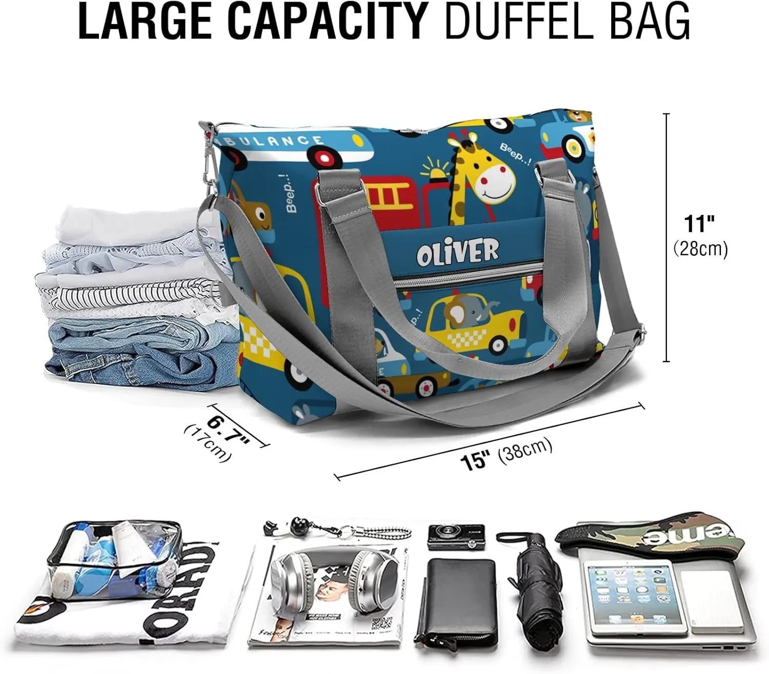 Personalized Animals Drivers Vehicle Car Sport Dance Bag,Custom Duffle Bag Gym Bag Customized Travel Duffel Bag with Name or Text