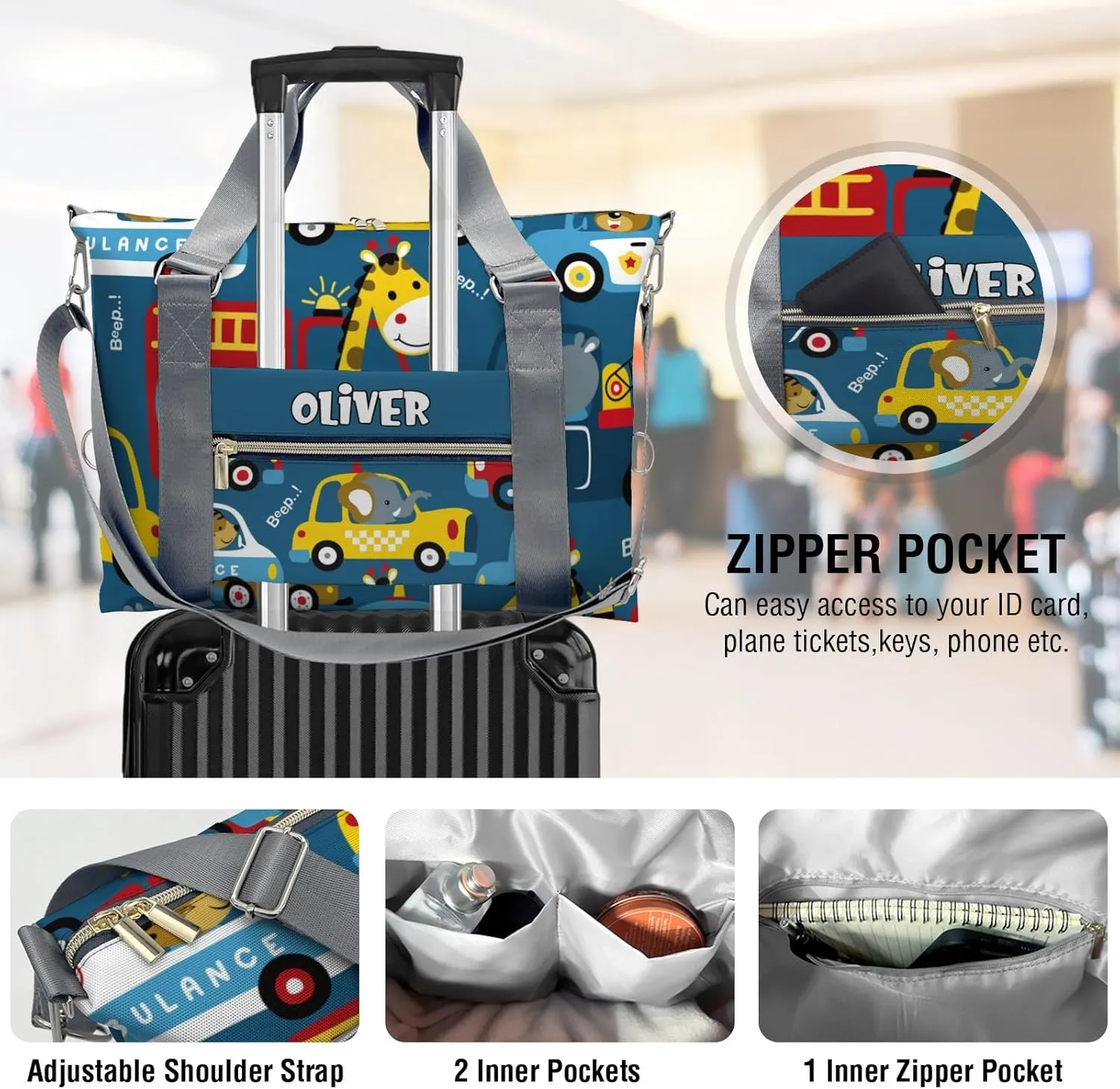 Personalized Animals Drivers Vehicle Car Sport Dance Bag,Custom Duffle Bag Gym Bag Customized Travel Duffel Bag with Name or Text