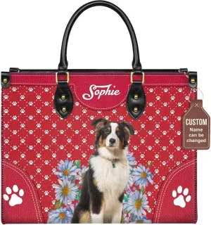 Personalized Australian Shepherd Dog Handbags, Custom Name Dog Leather Bags, Purses, Shoulder Bag, Gift For Dog Mom Dog Lover