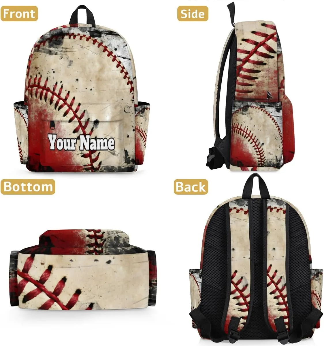 Personalized Baseball Texture Preschool Toddler Backpack for Boys Girls Custom Kids Name Small Bookbags Kindergarten Elementary Backpack, Vintage Baseball