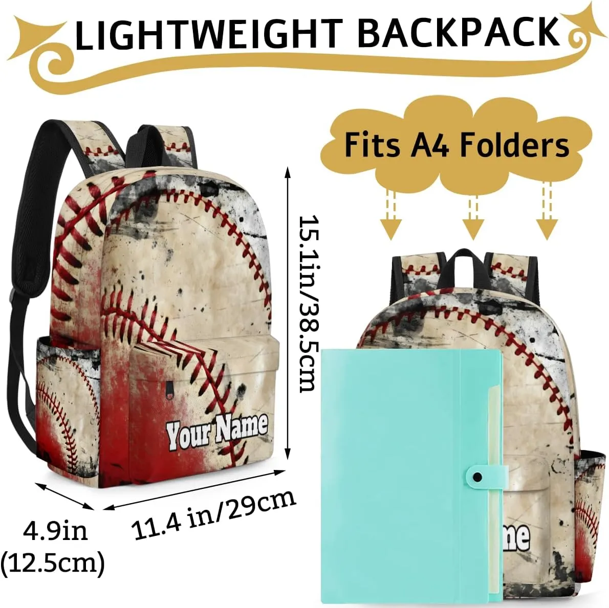 Personalized Baseball Texture Preschool Toddler Backpack for Boys Girls Custom Kids Name Small Bookbags Kindergarten Elementary Backpack, Vintage Baseball