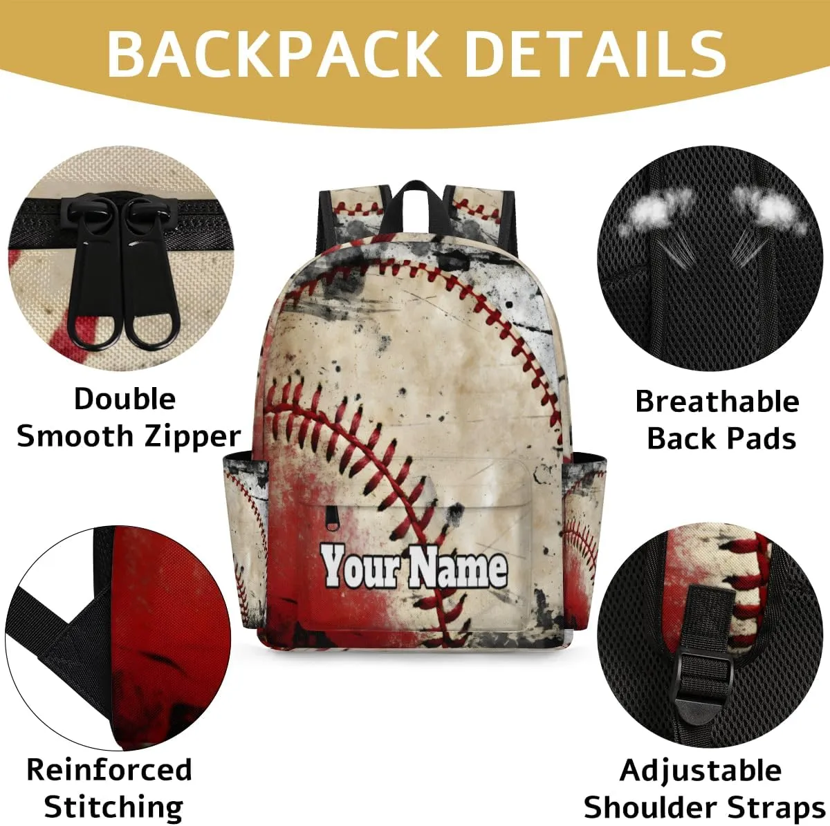 Personalized Baseball Texture Preschool Toddler Backpack for Boys Girls Custom Kids Name Small Bookbags Kindergarten Elementary Backpack, Vintage Baseball
