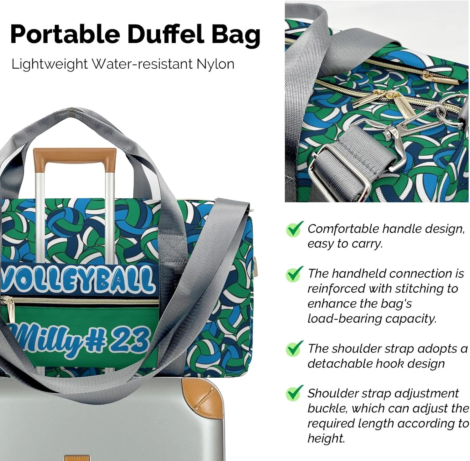 Personalized Blue Gray Navy Volleyball Duffle Bag with Name for Women Man Custom Travel Perform Training Bag Gym Bags