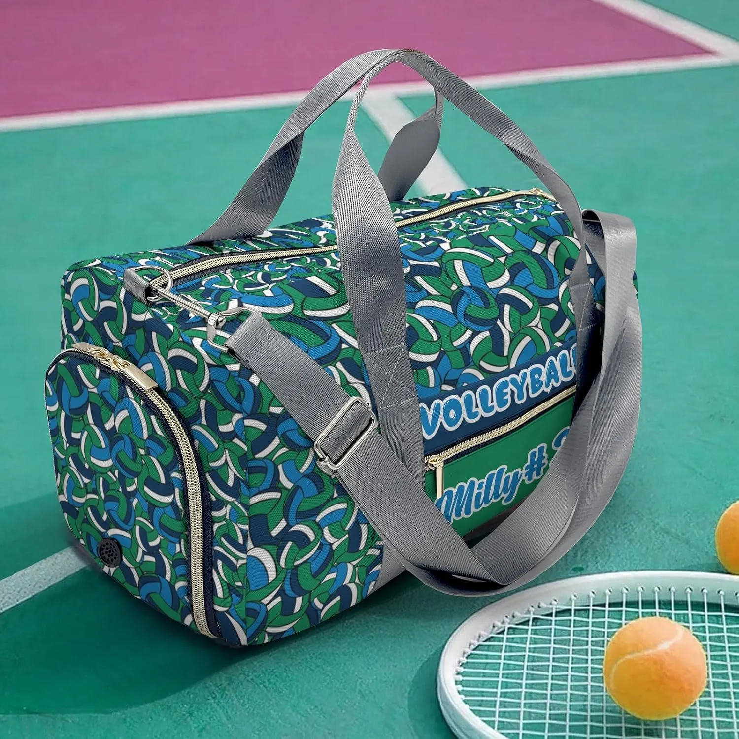 Personalized Blue Gray Navy Volleyball Duffle Bag with Name for Women Man Custom Travel Perform Training Bag Gym Bags