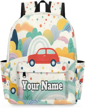 Personalized Car Pattern Preschool Toddler Backpack for Boys Girls Custom Kids Name Small Bookbags Kindergarten Elementary Backpack, Vintage Cars Pattern