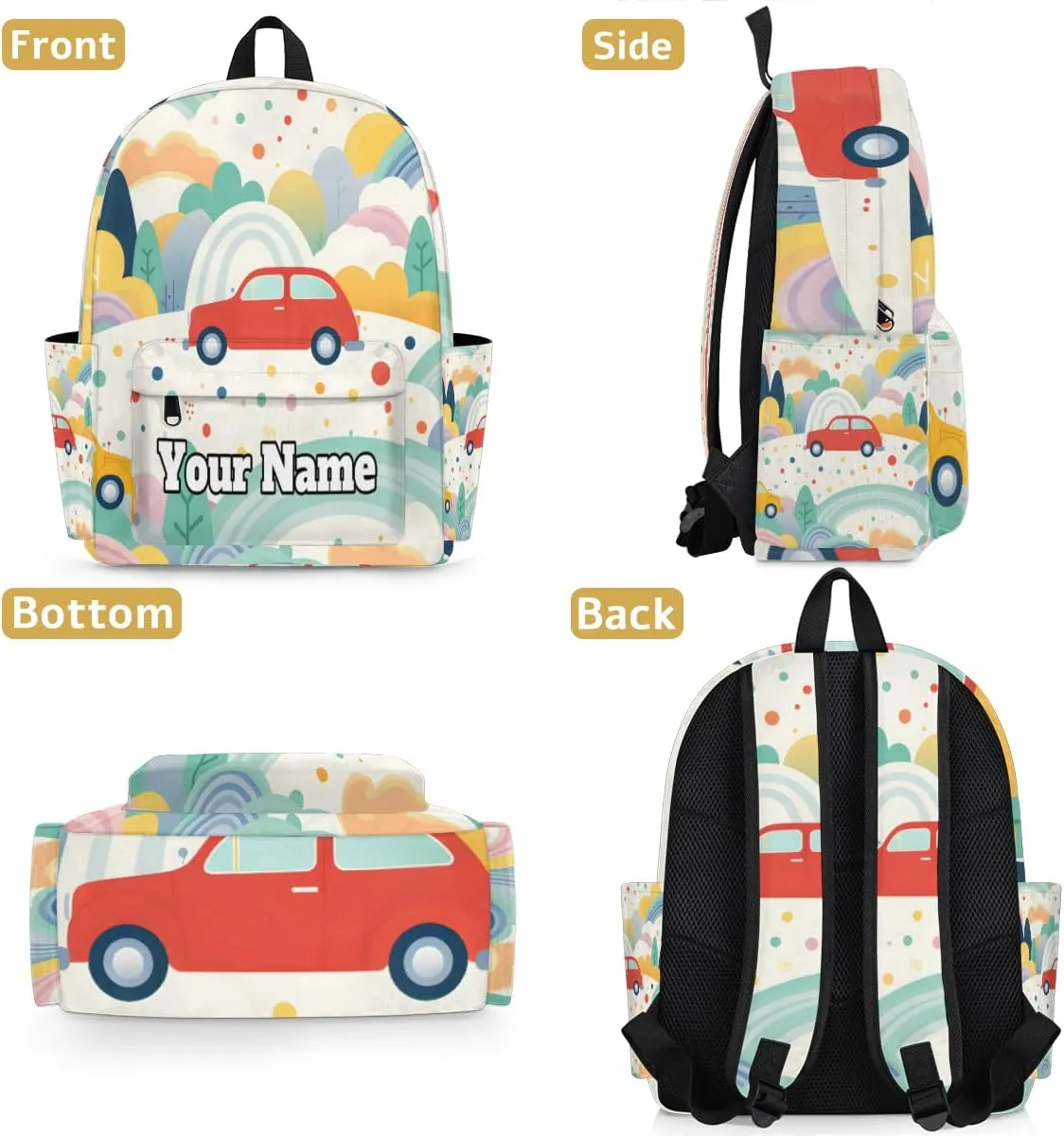 Personalized Car Pattern Preschool Toddler Backpack for Boys Girls Custom Kids Name Small Bookbags Kindergarten Elementary Backpack, Vintage Cars Pattern