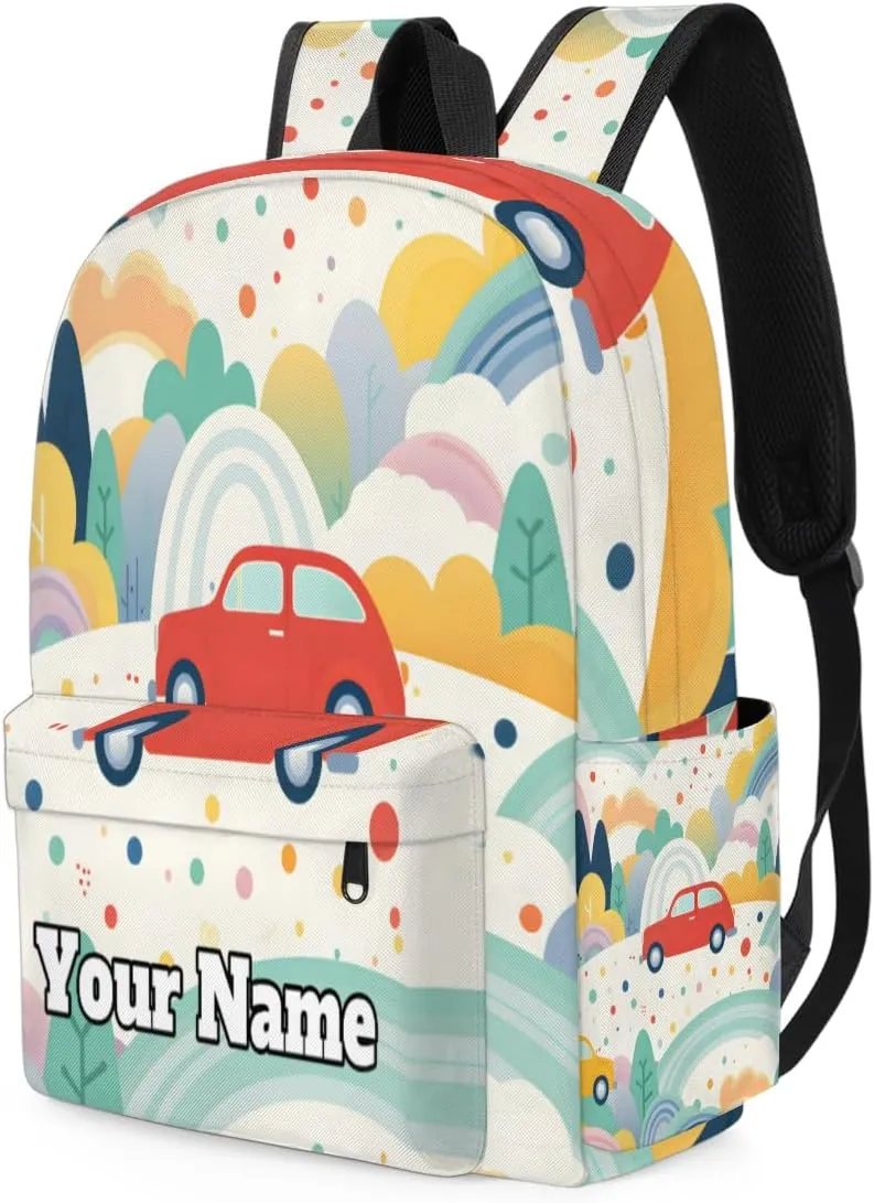 Personalized Car Pattern Preschool Toddler Backpack for Boys Girls Custom Kids Name Small Bookbags Kindergarten Elementary Backpack, Vintage Cars Pattern
