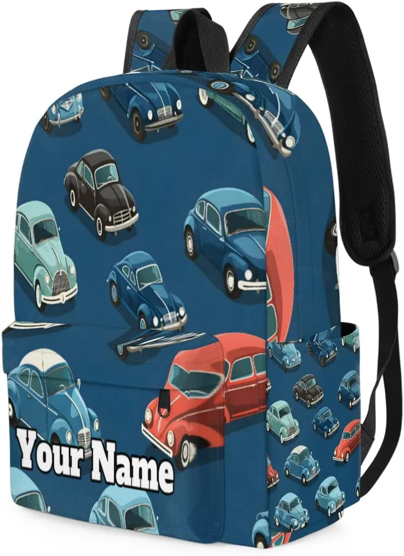Personalized Cartoon Cars Preschool Toddler Backpack for Boys Girls Custom Kids Name Small Bookbags Kindergarten Elementary Backpack, Vintage Cars