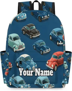 Personalized Cartoon Cars Preschool Toddler Backpack for Boys Girls Custom Kids Name Small Bookbags Kindergarten Elementary Backpack, Vintage Cars