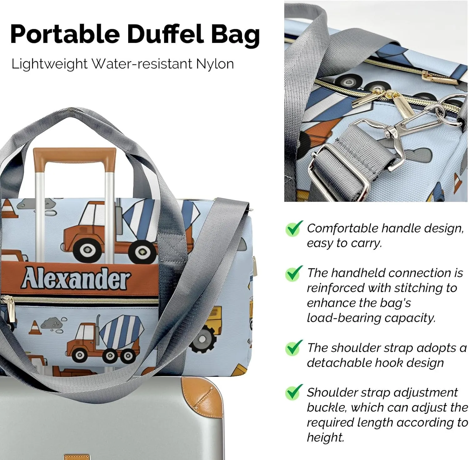 Personalized Cement Truck Forklift Truck Crane Dance Bag Girls Yoga Bag Dance Bag With Name,Patch Travel Duffel Bag Women Cheerleader Bag Sport Duffle Bag for Gym Ballet