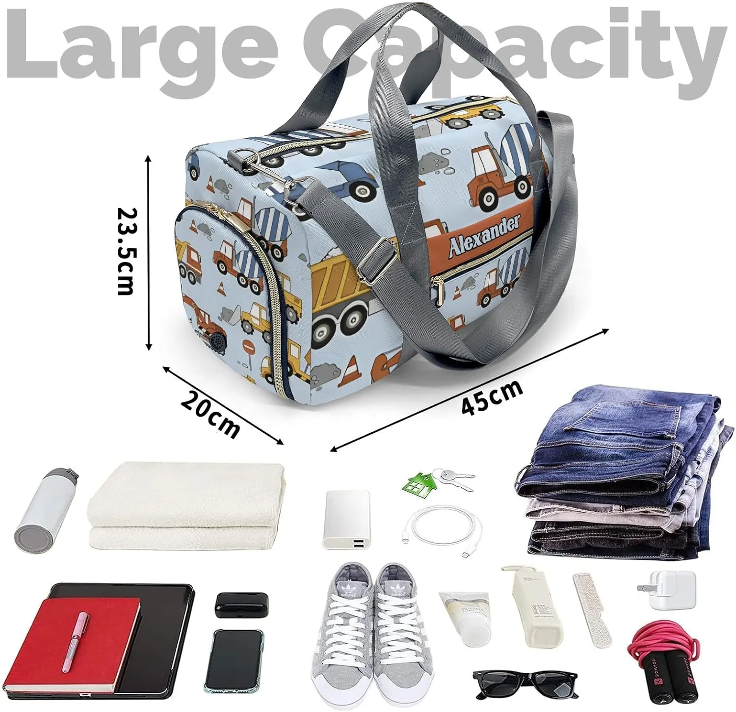 Personalized Cement Truck Forklift Truck Crane Dance Bag Girls Yoga Bag Dance Bag With Name,Patch Travel Duffel Bag Women Cheerleader Bag Sport Duffle Bag for Gym Ballet