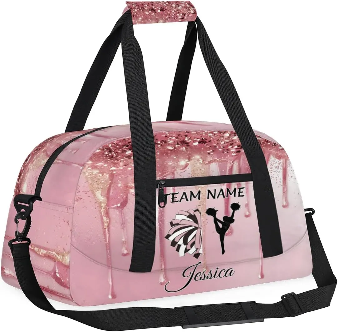 Personalized Cheer Sports Duffle Bag for Cheerleaders, Custom Cheerleading Gym Bags for Women, Fluid Glitter Customized Cheer Duffel Bag with Name Overnight Weekender Bags