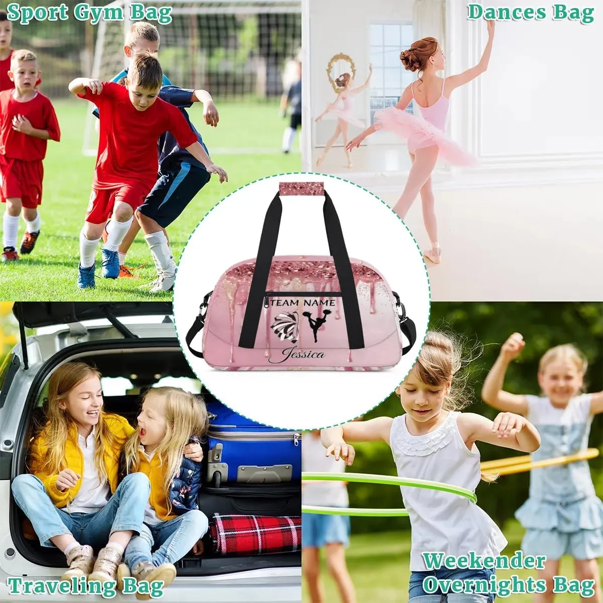 Personalized Cheer Sports Duffle Bag for Cheerleaders, Custom Cheerleading Gym Bags for Women, Fluid Glitter Customized Cheer Duffel Bag with Name Overnight Weekender Bags