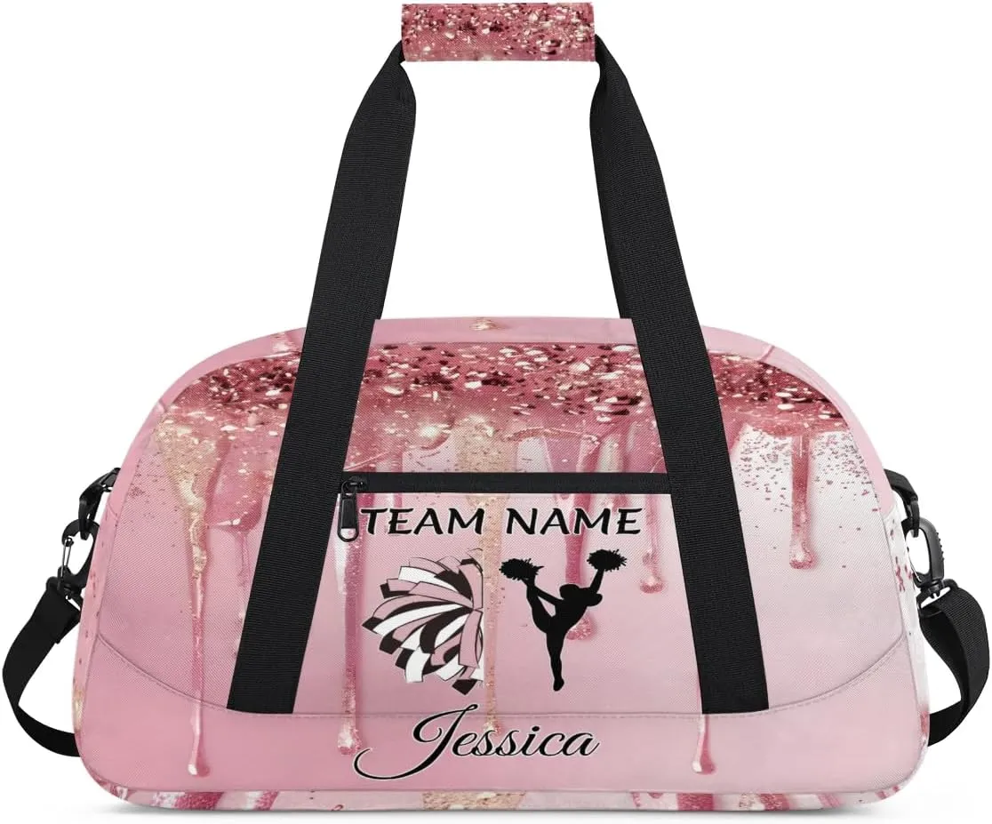 Personalized Cheer Sports Duffle Bag for Cheerleaders, Custom Cheerleading Gym Bags for Women, Fluid Glitter Customized Cheer Duffel Bag with Name Overnight Weekender Bags