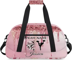 Personalized Cheer Sports Duffle Bag for Cheerleaders, Custom Cheerleading Gym Bags for Women, Fluid Glitter Customized Cheer Duffel Bag with Name Overnight Weekender Bags