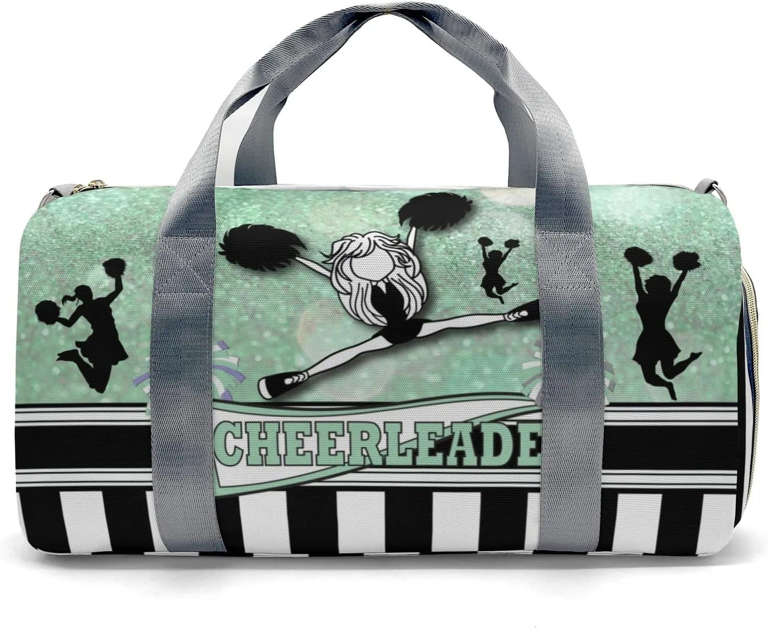 Personalized Cheerleader Girl Sparkly Green Stripes Dance Bag Girls Yoga Bag Dance Bag With Name,Patch Travel Duffel Bag Women Cheerleader Bag Sport Duffle Bag for Gym Ballet