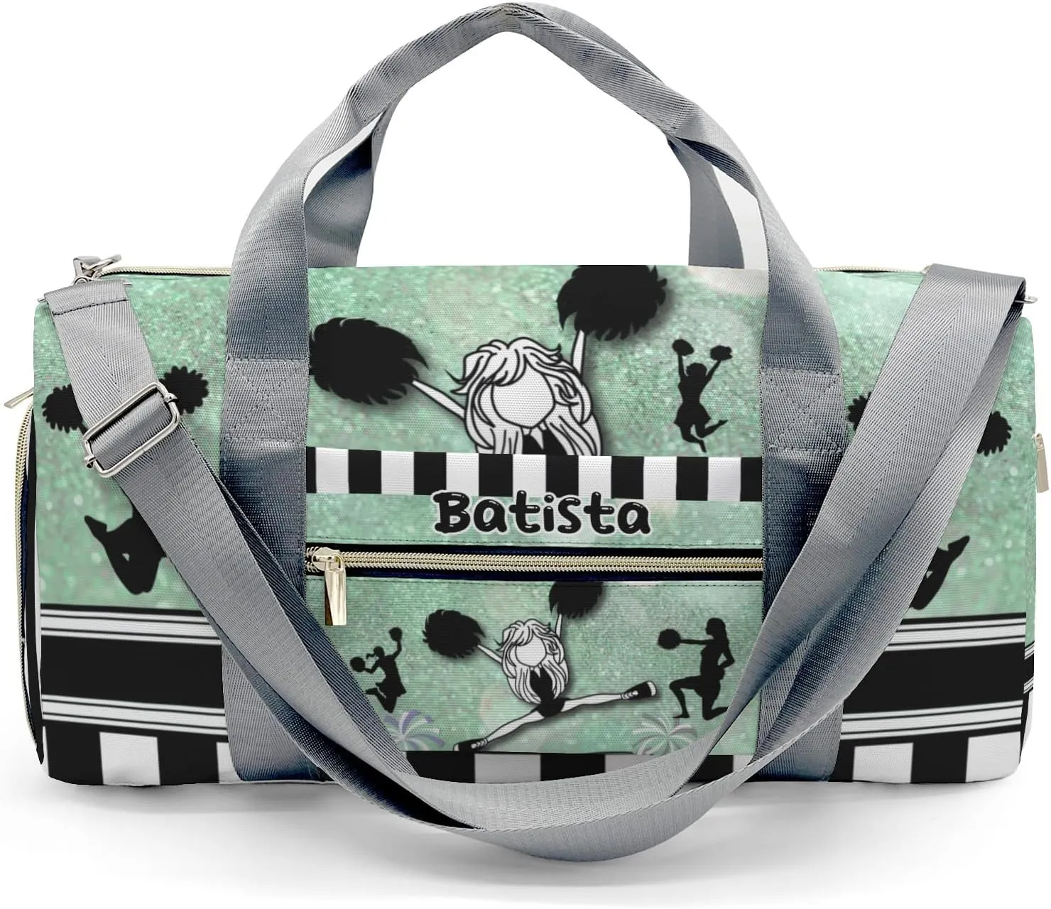 Personalized Cheerleader Girl Sparkly Green Stripes Dance Bag Girls Yoga Bag Dance Bag With Name,Patch Travel Duffel Bag Women Cheerleader Bag Sport Duffle Bag for Gym Ballet