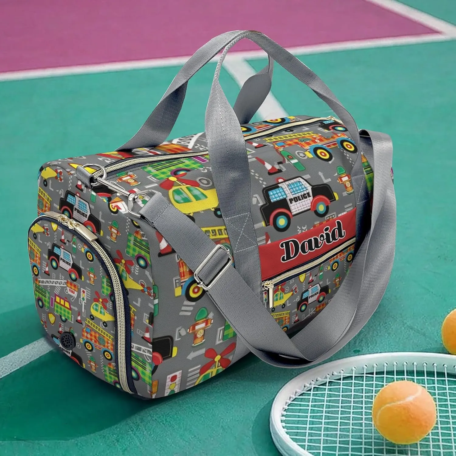 Personalized City Cartoon Car Plane Truck Road Dance Bag Girls Yoga Bag Dance Bag With Name,Patch Travel Duffel Bag Women Cheerleader Bag Sport Duffle Bag for Gym Ballet