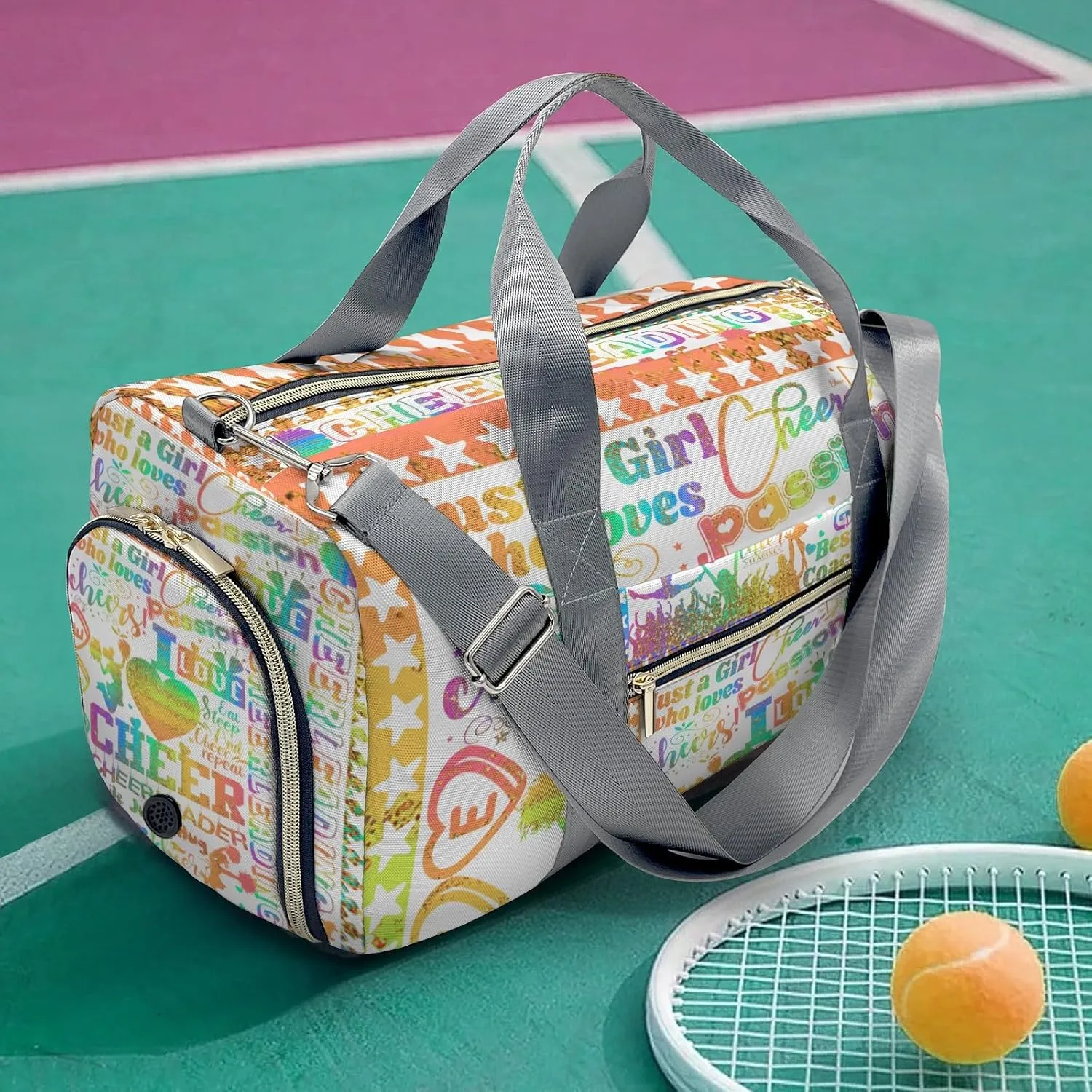 Personalized Colorful Cheerleadings Star Coach Pom Duffle Bag with Name for Women Girls Custom Travel Perform Training Bag