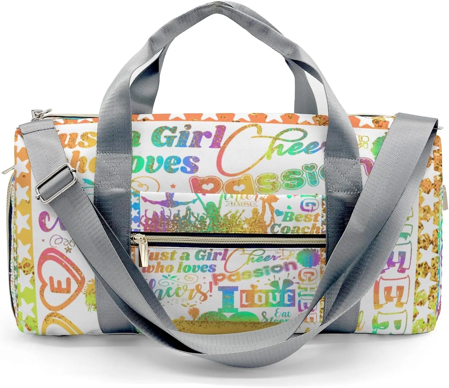 Personalized Colorful Cheerleadings Star Coach Pom Duffle Bag with Name for Women Girls Custom Travel Perform Training Bag
