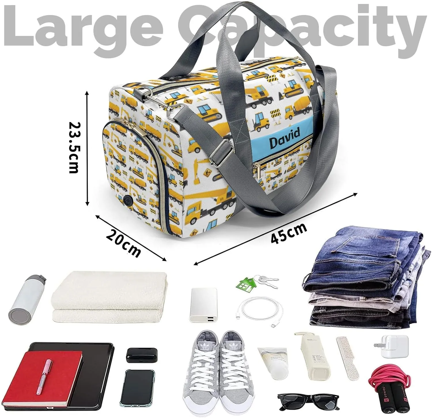 Personalized Construction Vehicles Dump Truck Theme Dance Bag Girls Yoga Bag Dance Bag With Name,Patch Travel Duffel Bag Women Cheerleader Bag Sport Duffle Bag for Gym Ballet