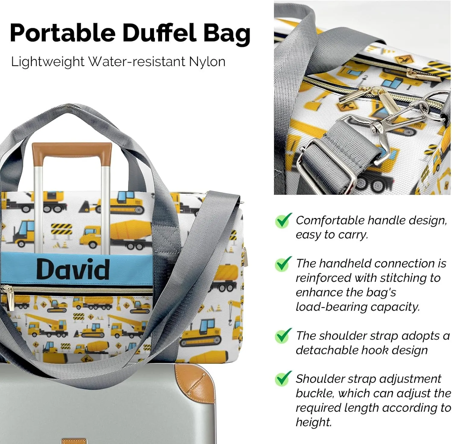 Personalized Construction Vehicles Dump Truck Theme Dance Bag Girls Yoga Bag Dance Bag With Name,Patch Travel Duffel Bag Women Cheerleader Bag Sport Duffle Bag for Gym Ballet