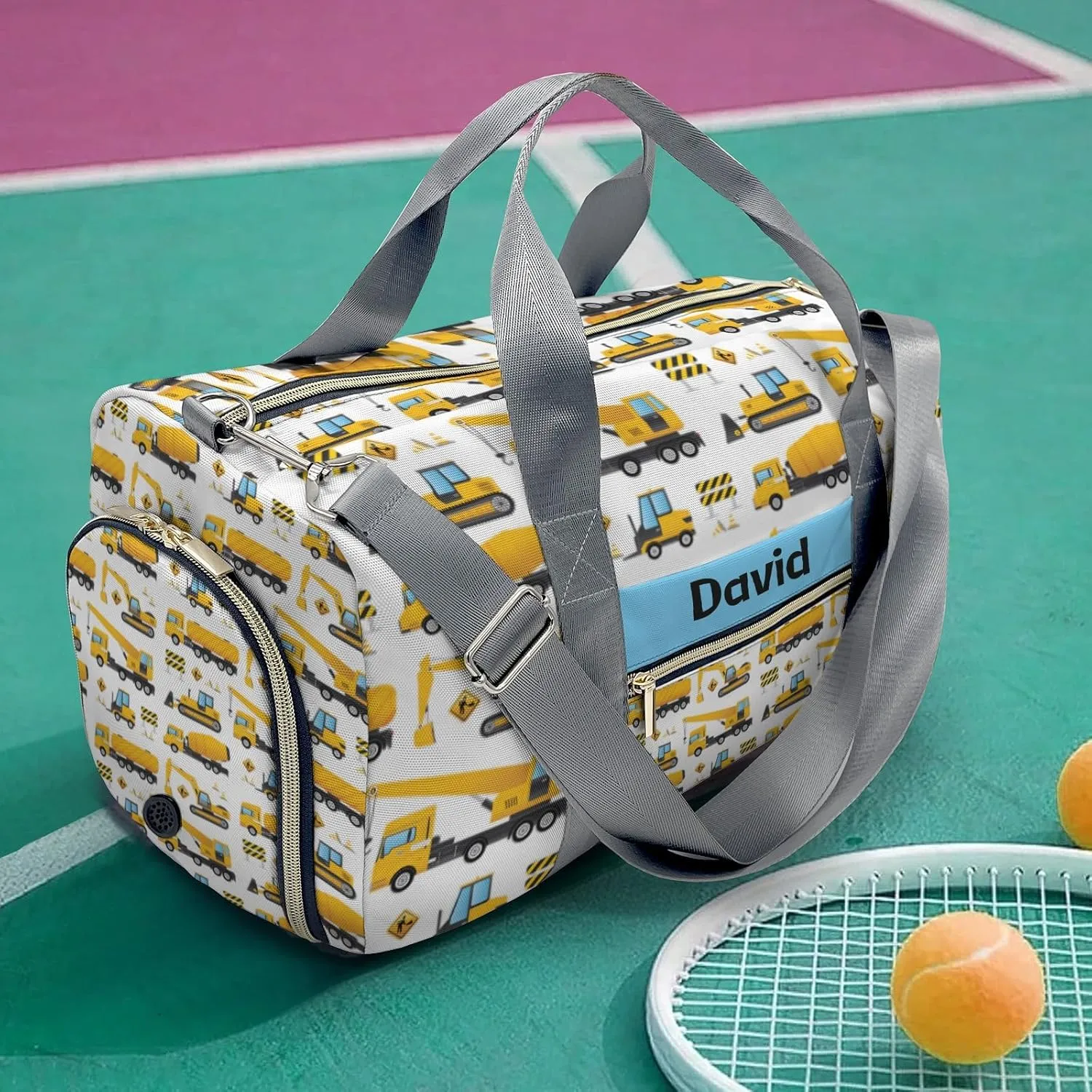 Personalized Construction Vehicles Dump Truck Theme Dance Bag Girls Yoga Bag Dance Bag With Name,Patch Travel Duffel Bag Women Cheerleader Bag Sport Duffle Bag for Gym Ballet