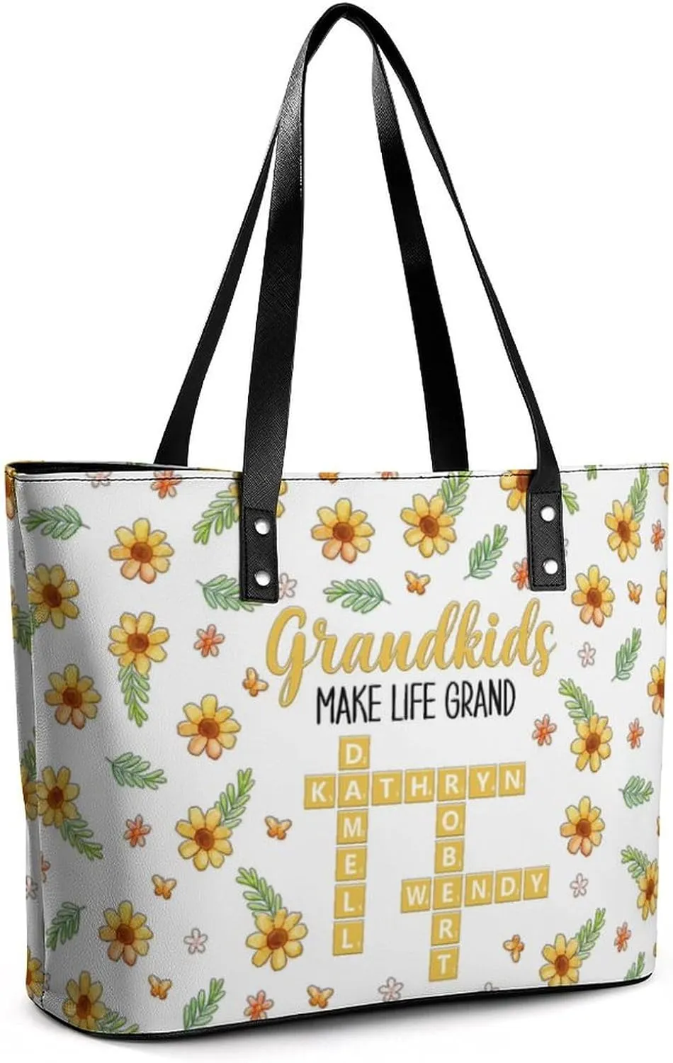 Personalized Custom Leather Tote Bag Handbags with Birth Month Flowers Name,Mothers Day Gift for Mom Grandma